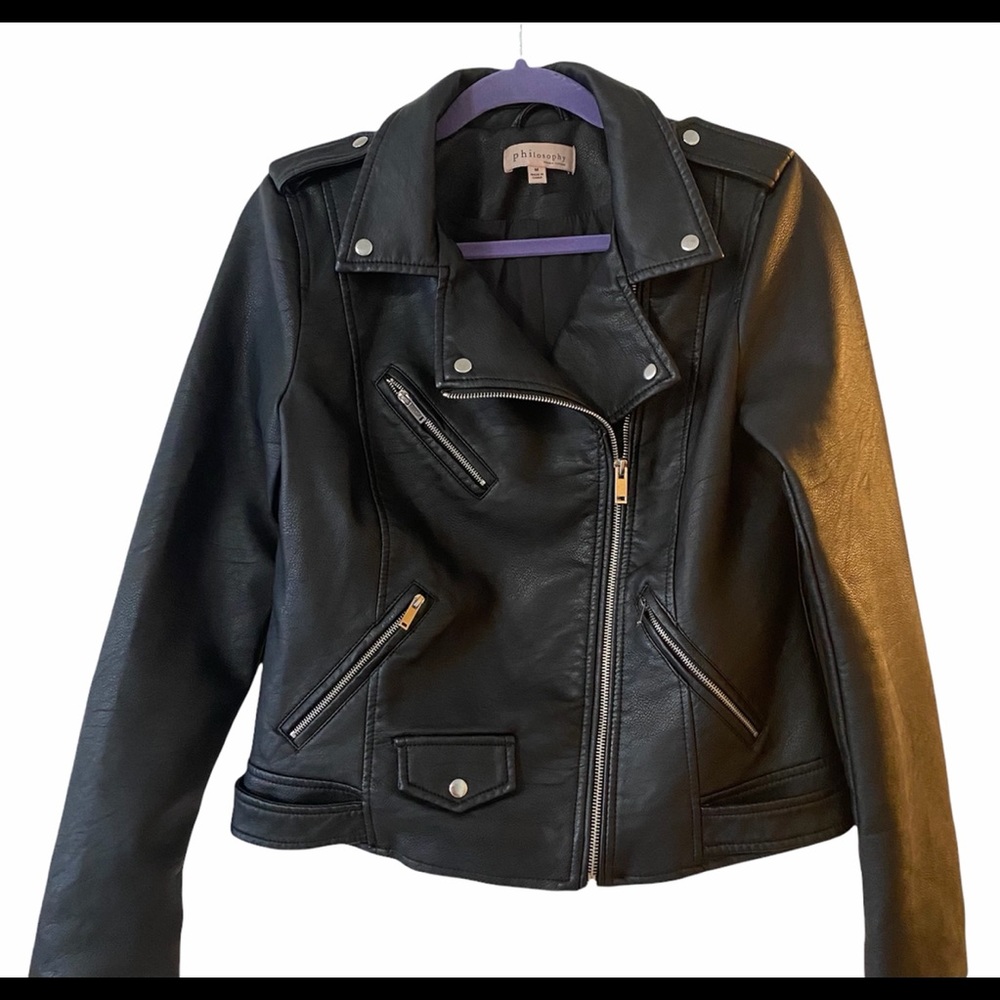 Philosophy Faux Black Leather Moto Jacket. SZ:M